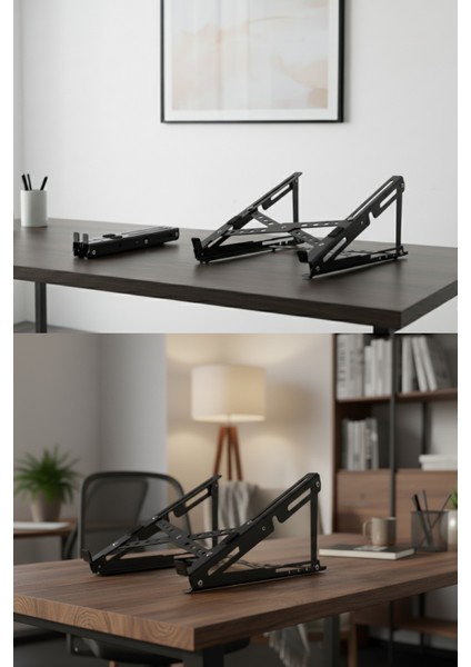 Xfold - Katlanır Çelik Laptop Standı Notebook Macbook Yükseltici Tüm Modellerle Uyumlu Altlık 5 Açılı