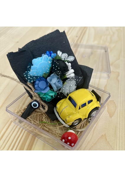 Mini Buket ve Araba Anahtarlık Mari Flowers Özel Tasarım Arkadaşa,sevgiliye Hediye
