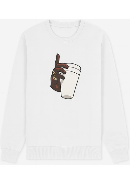 Bardak Baskılı Erkek Sweatshirt Beyaz fiyatları
