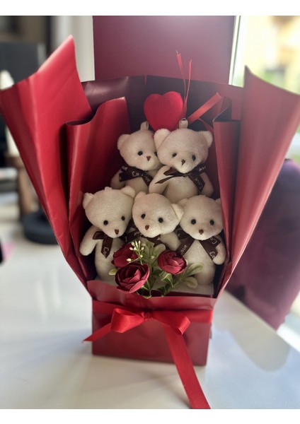 Pelus Ayicik Buketi ve Kırmızı Kadife Güllü Yildönümü Dogum Gününe Özel Premium Hediye Görsel Gibi fiyatları