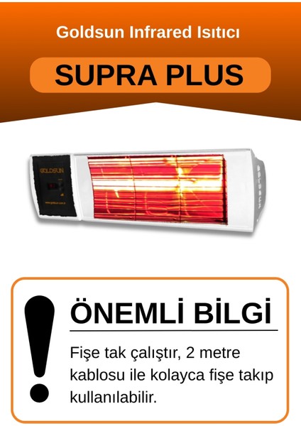 Supra Plus 2000 Watt GSS20P Kumandalı Suya Dayanıklı Elektrikli Infrared Isıtıcı-Beyaz fiyatları