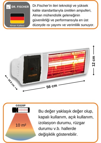 Supra Plus 2000 Watt GSS20P Kumandalı Suya Dayanıklı Elektrikli Infrared Isıtıcı-Beyaz modelleri