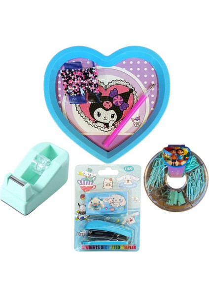 Kuromi Temalı Mozaik Boyama Seti, Bant Kesme Makinesi, Ataş Seti, Zımba Seti Mavi