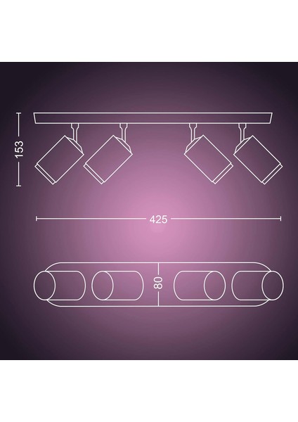 Fugato Dörtlü Spot Renkli Akıllı LED Armatür, Siyah, 4X4.2W(350 Lm), 16 Milyon Renk, Uyg modelleri