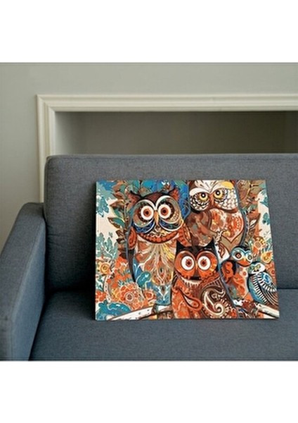 Baykuşlar Temalı Sayılarla Boyama Seti 40x50 cm Tuval ile Hobi Aktiviteleri İçin