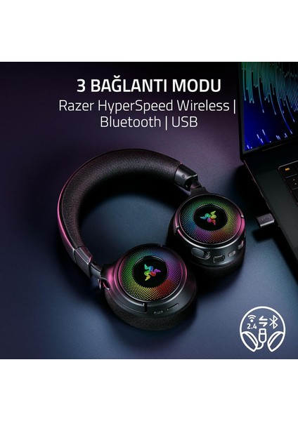 Kraken V4 - Kablosuz Oyun Kulaklığı (3 Modlu Bağlantı, Triforce 40MM Sürücüler, 9 Bölgeli Rgb modelleri