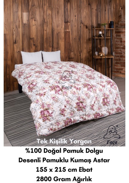 %100 Doğal Pamuk Dolgulu Renkli Tek Kişilik Pamuk Yorgan (155 x 215 Cm)
