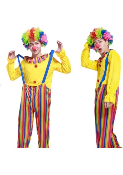 Palyaço Kostümü Tulum ve Peruk - Standart Beden - Doğum Günü - Clown, Costplay