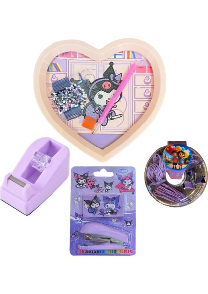 Kuromi Temalı Mozaik Boyama Seti, Bant Kesme Makinesi, Ataş Seti, Zımba Seti Mor