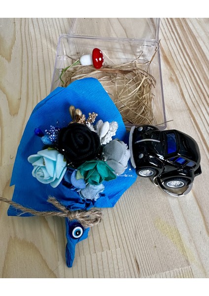 Mini Buket ve Araba Anahtarlık Mari Flowers Özel Tasarım Arkadaşa,sevgiliye Hediye
