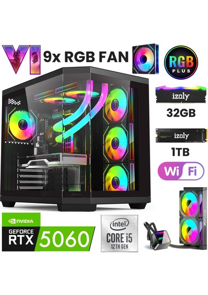 Gta 16X I5 12400F 32GB Ddr5 1tb M.2 Nvme Rtx 5060 8gb 240MM Sıvı Soğutma Oyuncu Masaüstü Bilgisayarı