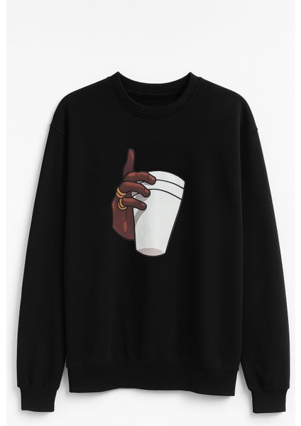 Bardak Baskılı Erkek Sweatshirt Siyah fiyatları