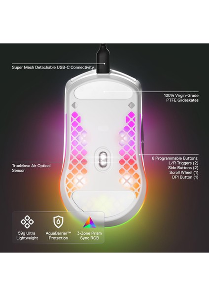 Aerox 3 Snow Ultra Hafif Gaming Mouse 8,500 Cpi Truemove Core Optik Sensör, Beyaz, 59 gr fırsatları