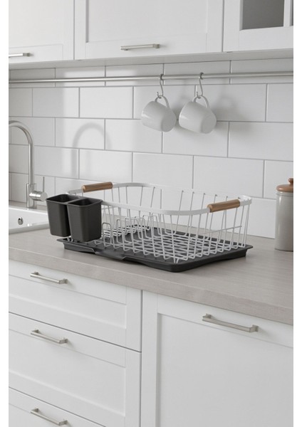 Tek Katlı Bulaşıklık Tabaklık Oluklu Tepsi Bulaşık Kurutmalık Beyaz KB088