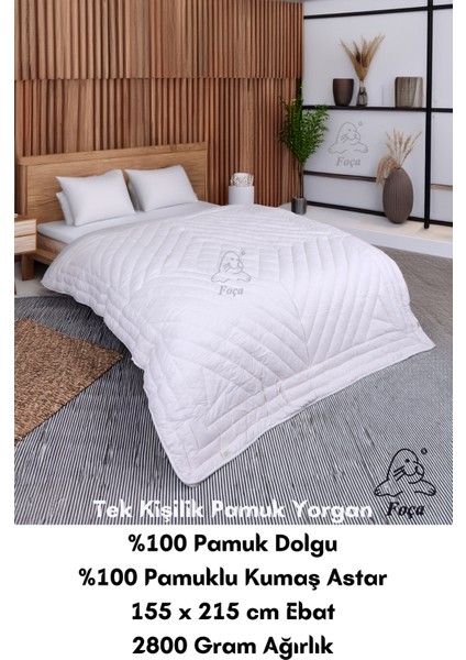 %100 Doğal Pamuk Dolgulu Beyaz Renkli Tek Kişilik Pamuk Yorgan (155 x 215 Cm)