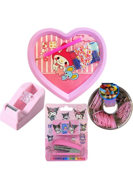 My Melody Temalı Mozaik Boyama Seti, Bant Kesme Makinesi, Ataş Seti, Zımba Seti Pembe