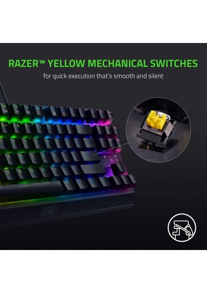 Blackwidow V3 Tenkeyless (Sarı Anahtar) - Kompakt Mekanik Oyun Klavyesi (Sessiz Mekanik Anahta modelleri