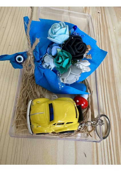 Mini Buket ve Araba Anahtarlık Mari Flowers Özel Tasarım Arkadaşa,sevgiliye Hediye