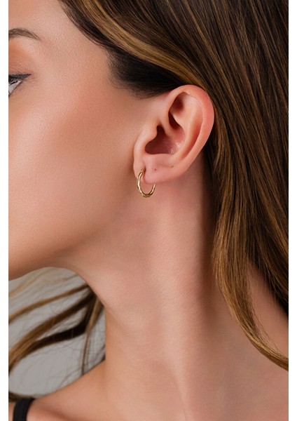 14 Ayar Altın Tetris Model Halka Küpe