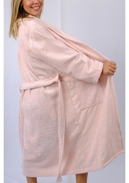 Mira Home 4 Parça Aile Bornoz Seti Kadın Erkek Havlulu Bornoz Takımı Pembe Gri