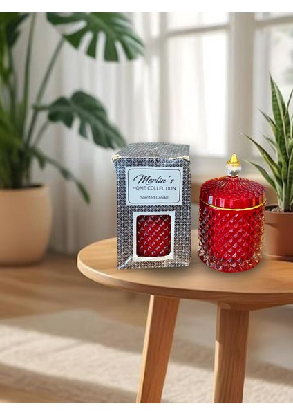 Dekoratif Kırmızı Mum Cam Mumluk Kokulu Mum