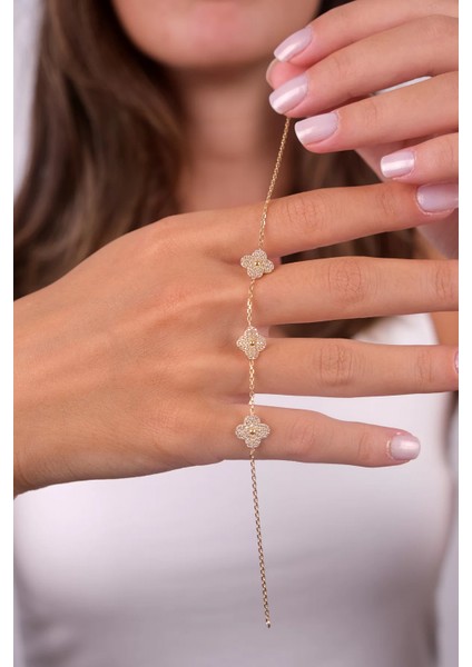 14 Ayar Altın Taşlı Üçlü Yonca Bileklik 24 fiyatları