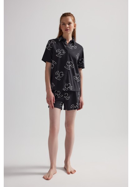 Kadın Pamuklu Kısa Kollu Gömlek Şortlu Pijama Takımı fiyatları