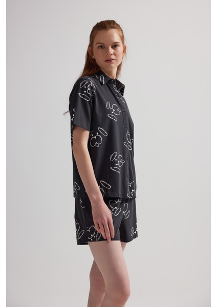 Kadın Pamuklu Kısa Kollu Gömlek Şortlu Pijama Takımı modelleri
