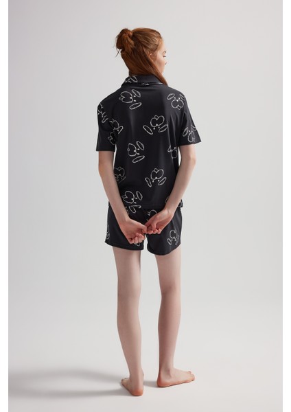Kadın Pamuklu Kısa Kollu Gömlek Şortlu Pijama Takımı fırsatları