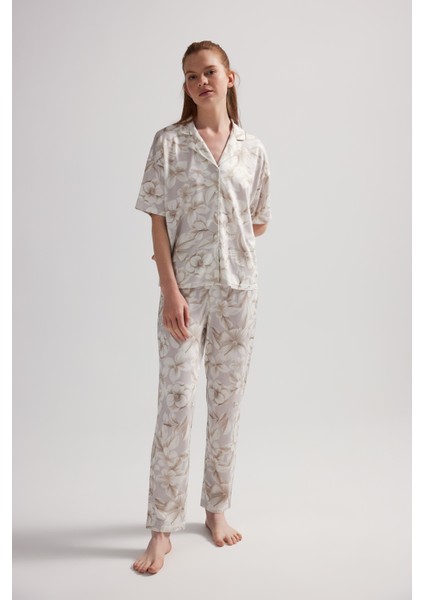 Kadın Viskon Kısa Kollu Gömlek Uzun Pijama Takımı fiyatları