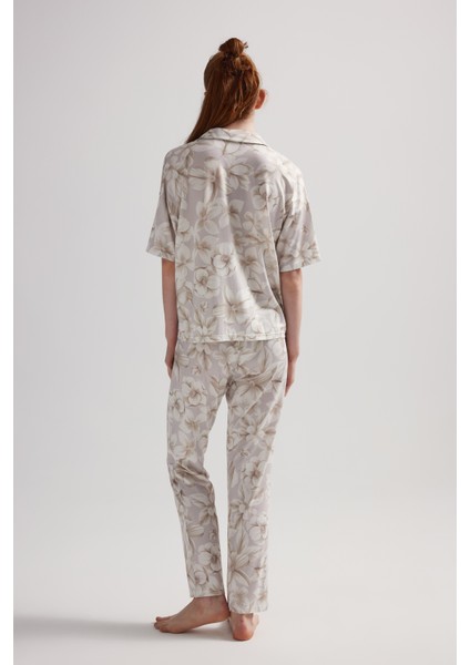 Kadın Viskon Kısa Kollu Gömlek Uzun Pijama Takımı fırsatları