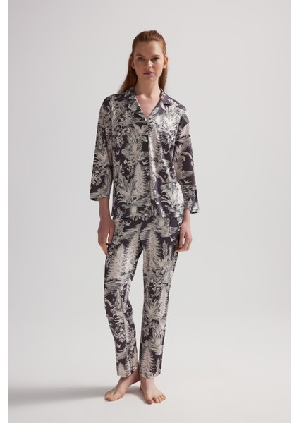 Kadın Viskon Uzun Kollu Gömlek Pijama Takımı