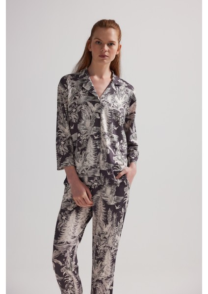 Kadın Viskon Uzun Kollu Gömlek Pijama Takımı modelleri