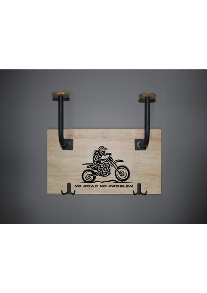 Motosiklet Kask Askısı- Kask Askılığı -Duvara Sabit Kasaskısı - Crossmoto Temalı - No Road No Problem