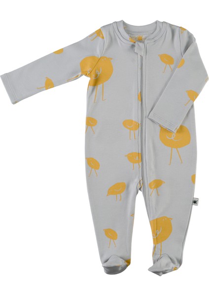 Zip Organik Pamuk Patikli Uyku Tulumu-Açık Gri