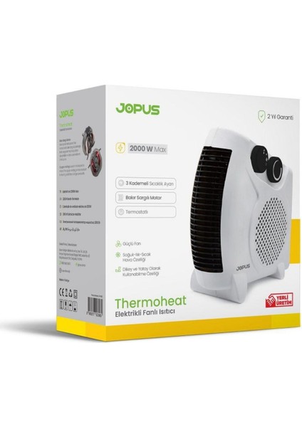 Jopus 2000W Isıtıcı Fan Termostatlı, Sıcak-Soğuk Hızlı Isıtma, 25 M² Alan Kapasitesi modelleri