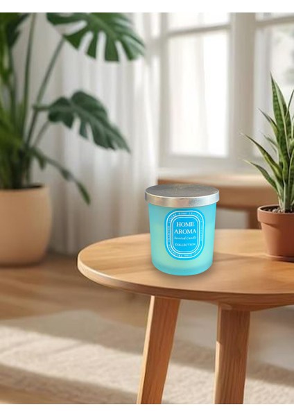 Cam Kavanozda Kapaklı Kokulu Mum Mavi