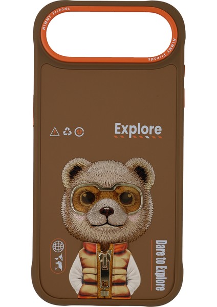 iPhone 17 Air Uyumlu 3D Gözlük Fermuar Bear Ayıcık Detaylı Nakış Işlemeli Kabartmalı Cool Cute Kılıf