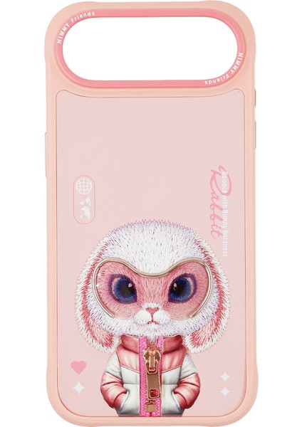 iPhone 17 Air Uyumlu 3D Gözlük Fermuar Tavşan Detaylı Nakış Işlemeli Kabartmalı Cool Cute Kılıf