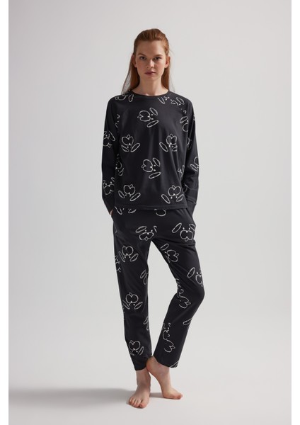 Kadın Pamuklu Reglan Kollu Uzun Pijama Takımı