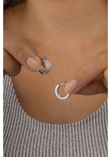 3 Sıra Tamtur Beyaz Taşlı Kadın Gümüş Küpe modelleri