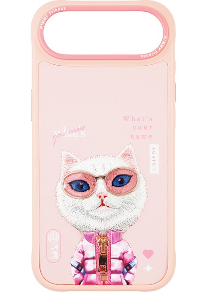 iPhone 17 Air Uyumlu 3D Gözlük Fermuar Rich Kedi Detaylı Nakış Işlemeli Kabartma Cool Cute Kılıf