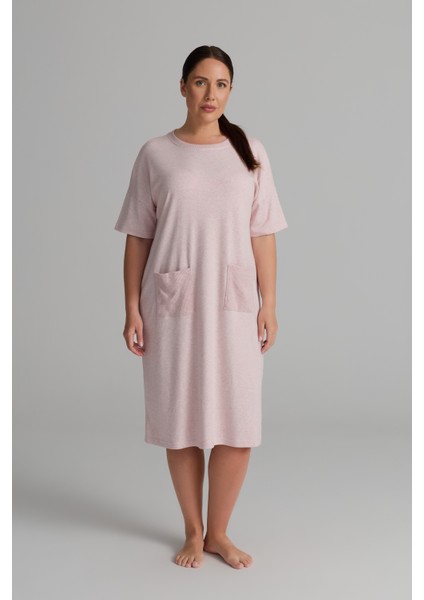 Kadın Plus Size Pamuklu Uzun Kollu Cepli Elbise