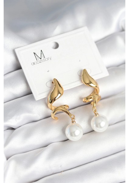 Inci Detaylı Sarmal Model Gold Renk Pirinç Kadın Küpe - TJ-BKP11291