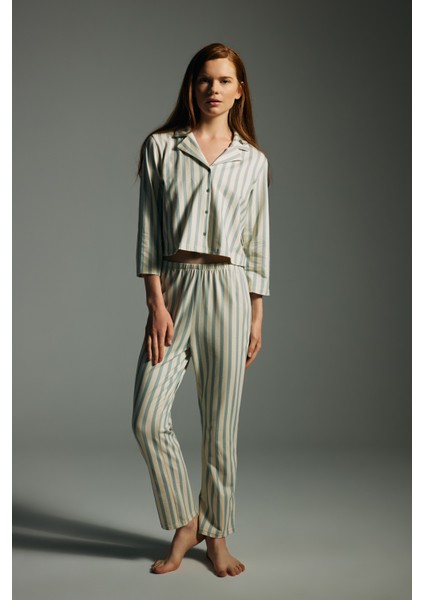 Kadın Pamuklu Uzun Kollu Gömlek Pijama Takımı