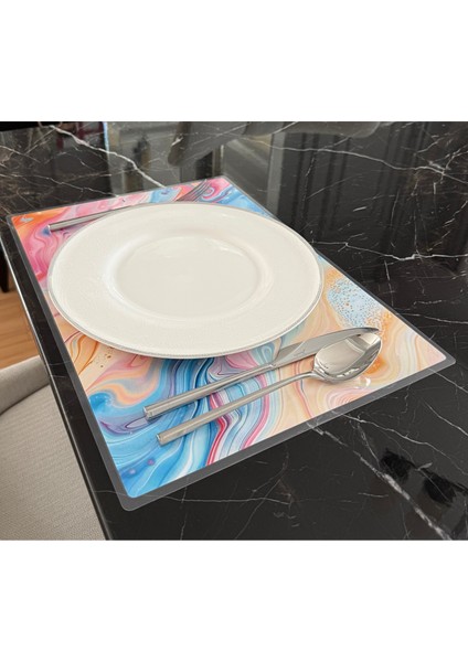 Amerikan Servisi 2'li Mermer Desenli Amerikan Servis Sofra ve Ev Dekorasyonu Yemek Altlığı 42X28 cm
