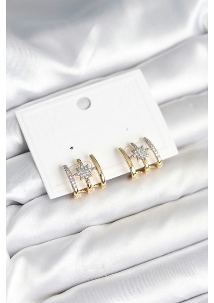 Kaburga Model Kutup Yıldızı Detaylı Gold Renk Kadın Küpe - TJ-BKP11296