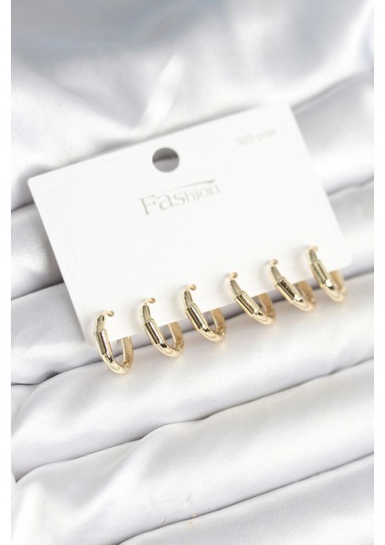 Gold Renk Pirinç Halka Model 925 Ayar Gümüş Çivili Kadın Küpe Seti - TJ-BKP11263