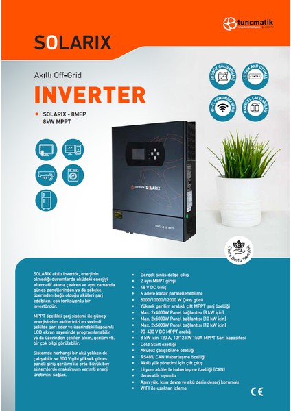 Solarix 8 Kw 8000 W Watt 48 V Volt 120 A Amper Yüksek Voltaj Mppt Akıllı Solar Inverter Invertör modelleri