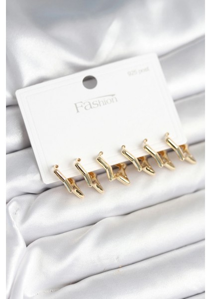 Yıldız Model Gold Renk 925 Ayar Gümüş Çivili Kadın Küpe Seti - TJ-BKP11278